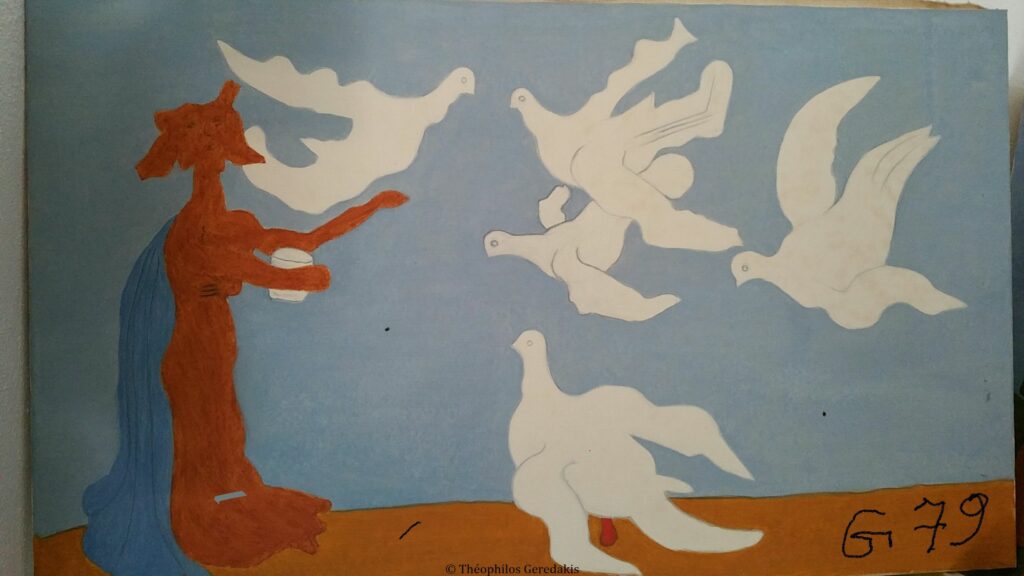 personnage avec colombes